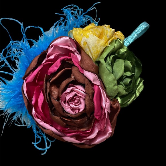 One of a kind oversized satin flower headband bow pink green yellow - Picture 7 of 8